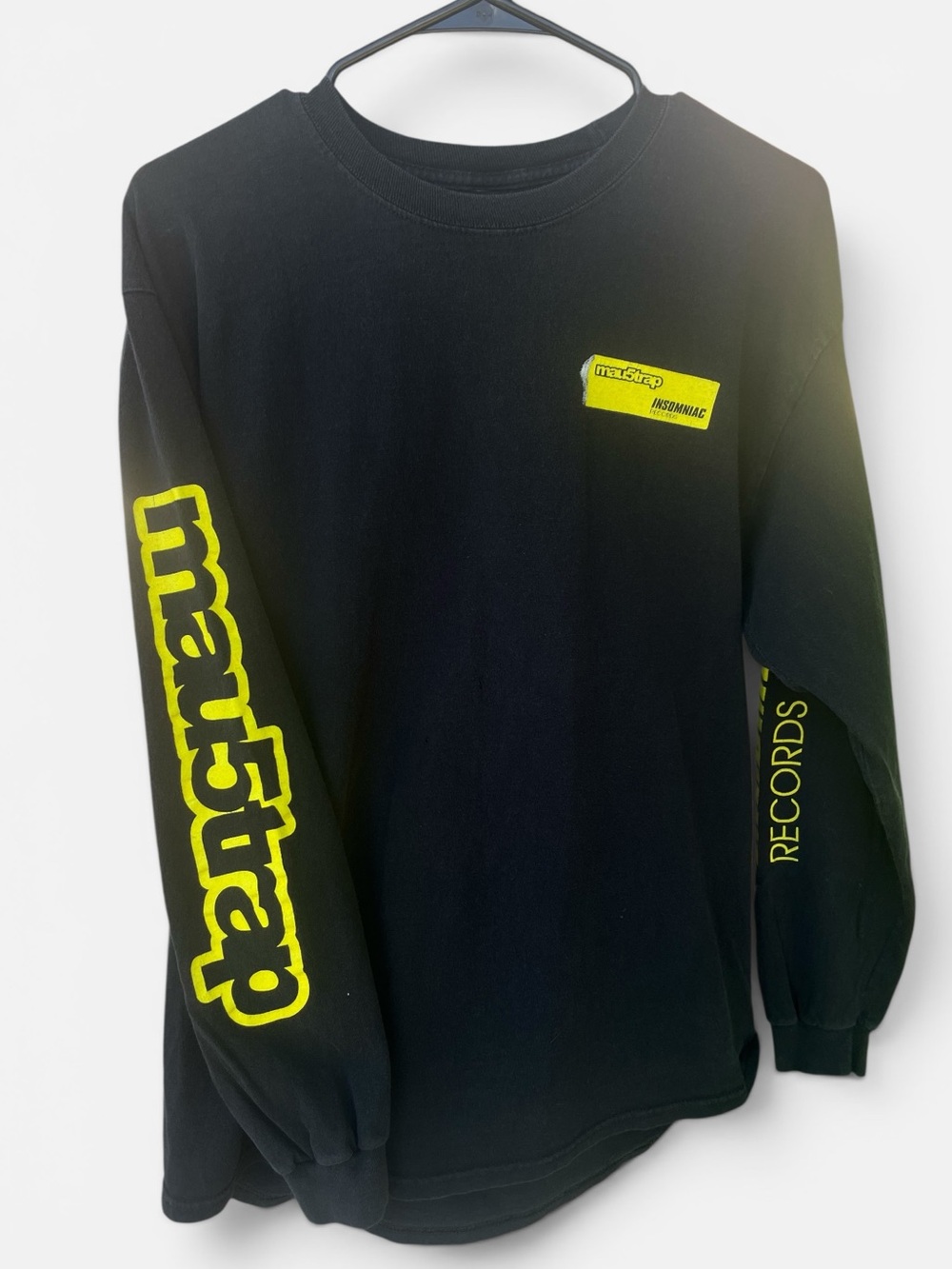 Insomniac Men's‎ Graphic Long Sleeve Tee L Black Neon Streetwear Y2K Skater